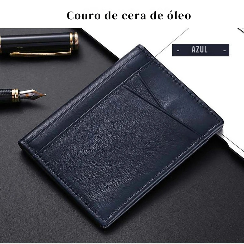 Carteira fina de couro genuíno