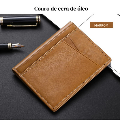 Carteira fina de couro genuíno