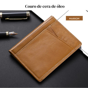 Carteira fina de couro genuíno